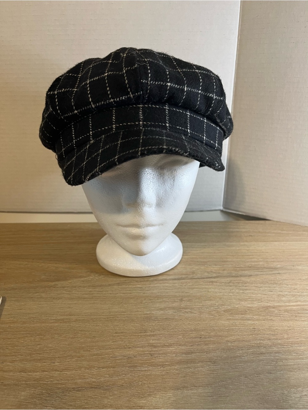 Black Windowpane Newsboy Cap - Unbranded